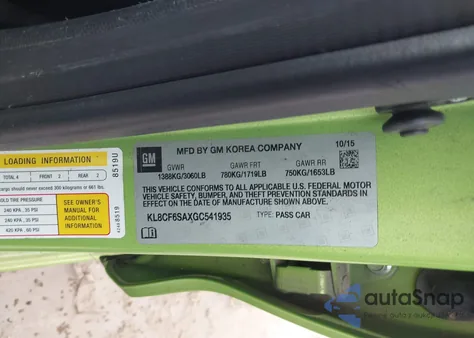 2016 Chevrolet Spark 2Lt Cvt from USA, damaged, VIN KL8CF6SAXGC541935